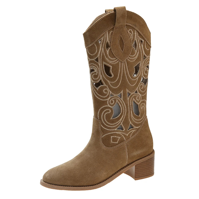 EB | Stylische Wildleder Western Cowboy Stiefel mit Ausschnitten