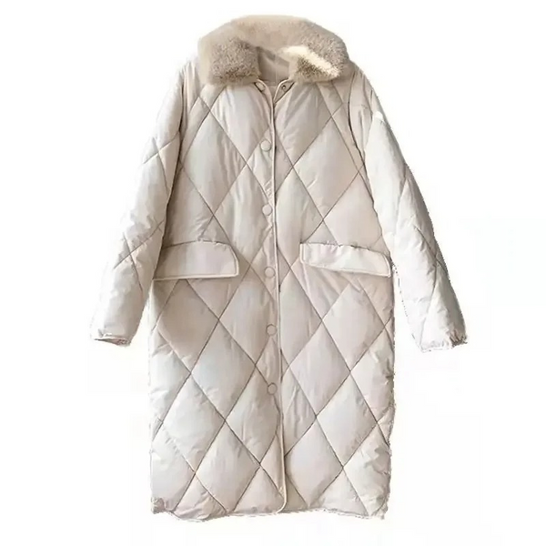 EB | Stylische Übergroße Steppjacke mit Pelzkragen und Knöpfen Ideal für Herbst/Winter