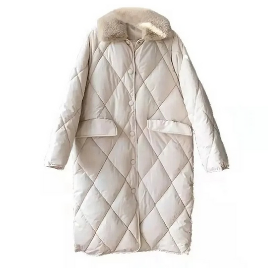 EB | Stylische Übergroße Steppjacke mit Pelzkragen und Knöpfen Ideal für Herbst/Winter
