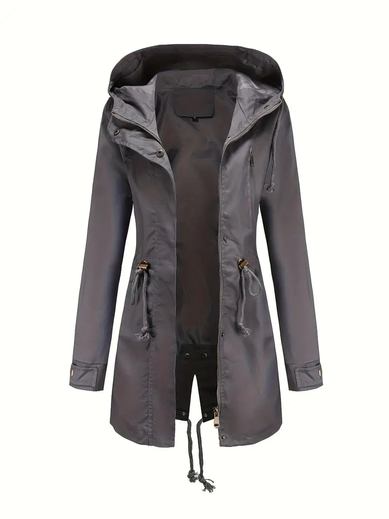 EB | Damen Langarm Wasserdichter Trenchcoat Mit Kapuze