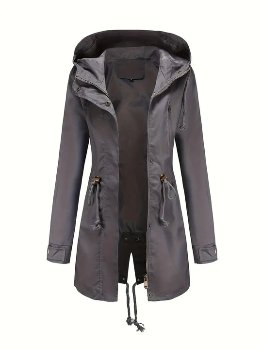 EB | Damen Langarm Wasserdichter Trenchcoat Mit Kapuze