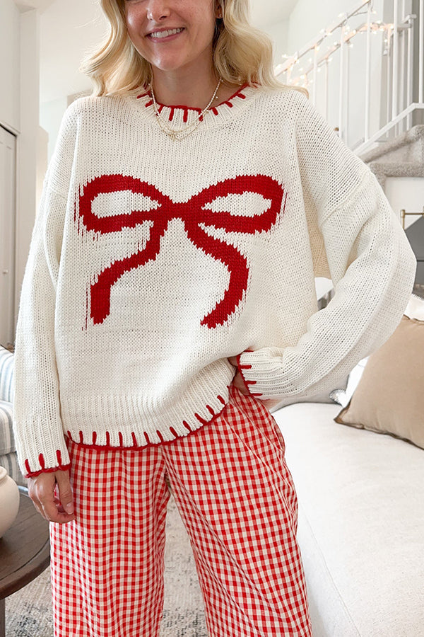 EB | Weihnachtsbogen Kontrastfarbe Eingeschlossen Kante Langarm Gestrickter Pullover