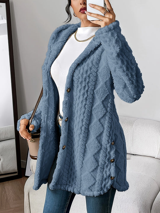 EB | Lange Jacke mit Kapuze und Knöpfen
