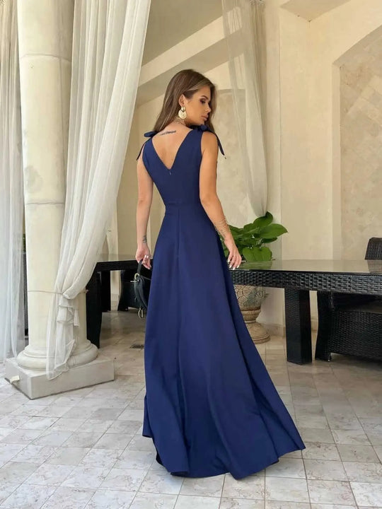 EB | Damen Maxi-Kleid mit Kreuz V-Ausschnitt und Schleife