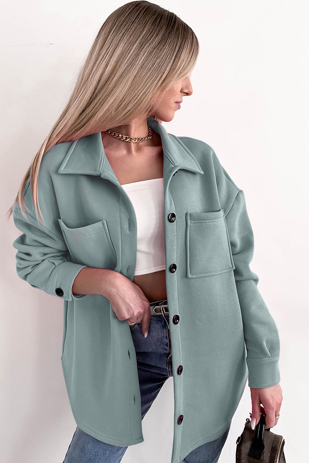 EB | Oversized Hemdbluse mit Großen Taschen Polyester Minimalistisch und Stilvoll