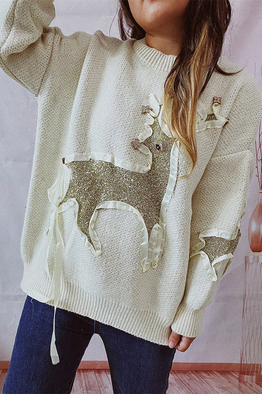 EB | Weihnachtsmuster Gestrickter Rundhalsausschnitt Langarmpullover