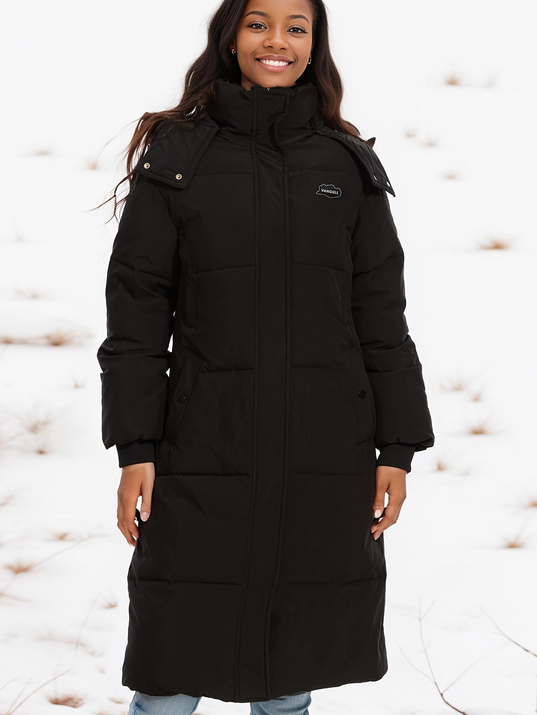 EB | Stylischer schwarzer Parka Wintermantel mit Kapuze und Futter Ideal für Herbst/Winter
