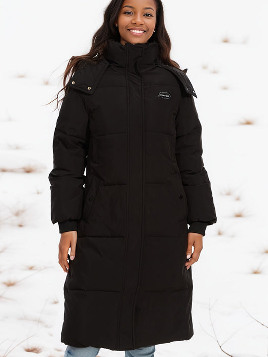EB | Stylischer schwarzer Parka Wintermantel mit Kapuze und Futter Ideal für Herbst/Winter