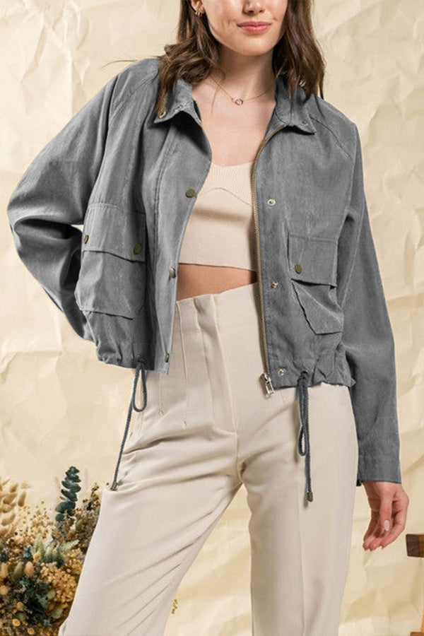 EB | kariert Revers Mehrknopf-Zwei-Taschen-Midi-Jacke