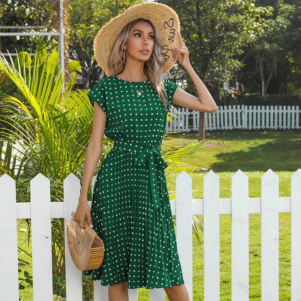 EB | Kurzärmeliges Polka Dot Plissee-Kleid