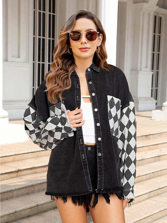 EB | Geometrische Rohsaum Denimjacke