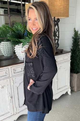 EB | Gerippte Blusenjacke mit Pailletten-details Polyester-mischung Festlich und Trendy