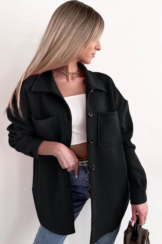 EB | Oversized Hemdbluse mit Großen Taschen Polyester Minimalistisch und Stilvoll