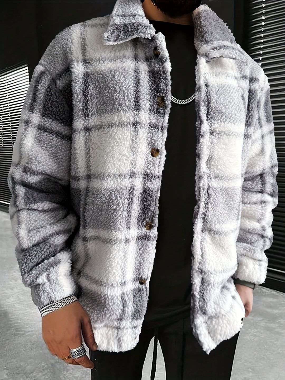 EB | Flanelljacke mit Karomuster und Knopfverschluss Polyesterfleece Warm und Modern