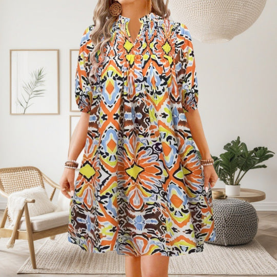 EB | Bohemian Women 's Fashion Bedrucktes Kleid mit V-Ausschnitt