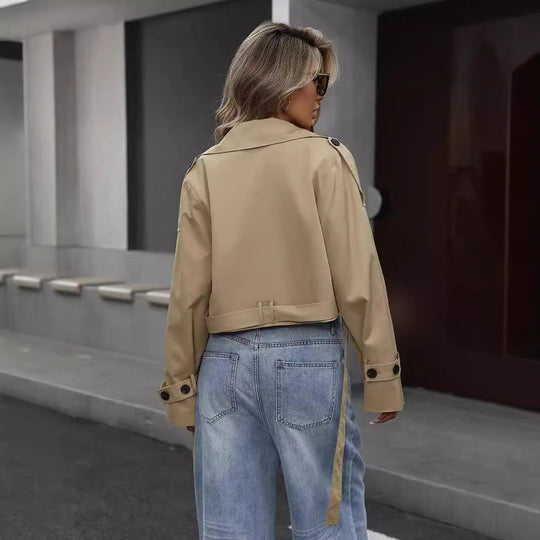 EB | Khaki Crop Trenchcoat - Eleganter Gurtstil