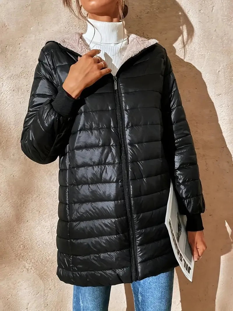 EB | Weite Fleecegefütterte Steppjacke mit Kapuze