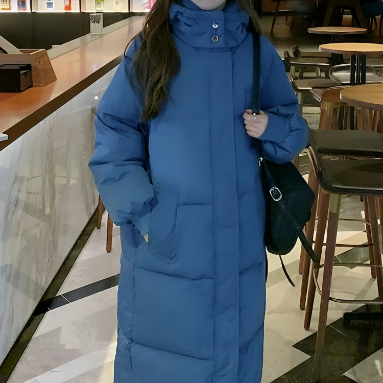 EB | Lange Daunenjacke mit Kapuze für Frauen Ideal für Herbst Winter