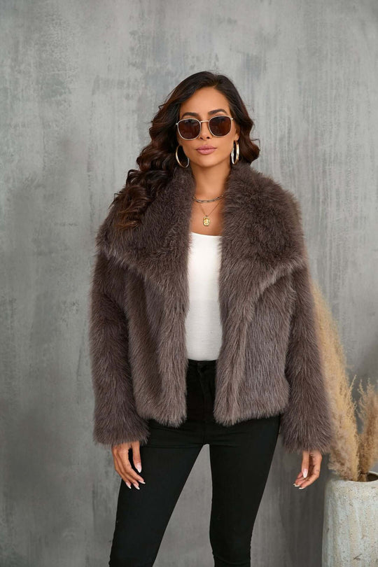 EB | Taupe Kunstpelz Mantel