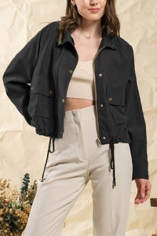 EB | kariert Revers Mehrknopf-Zwei-Taschen-Midi-Jacke