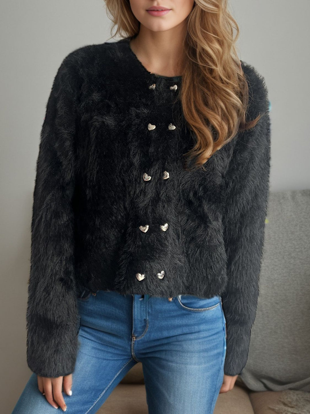 EB | Pelzstrick-cardigan Weicher Faux Fur Elegantes Design