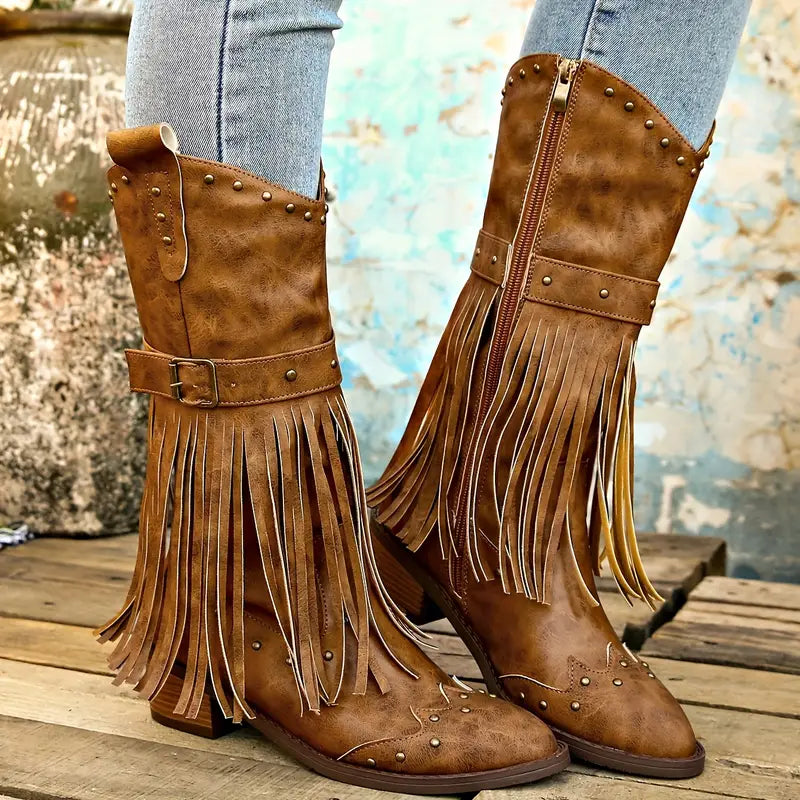 EB | Quasten Bedeckte Damenstiefel mit Blockabsatz