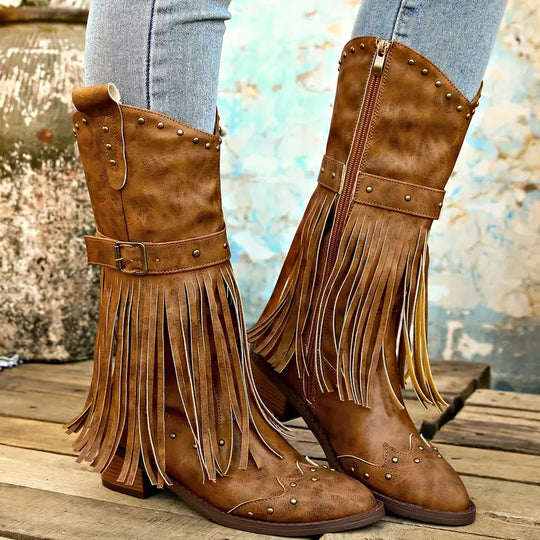 EB | Quasten Bedeckte Damenstiefel mit Blockabsatz
