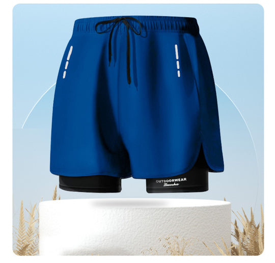 EB | Doppellagige Herren Sport Fitness Anti-Peinlichkeit Strandhose