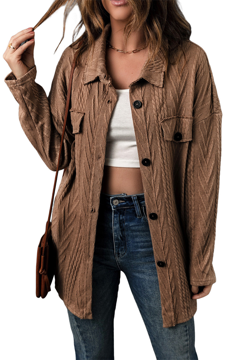 EB | Gestrickte Bluse mit Knopfleiste Baumwollmix Perfekt für Lagenlook