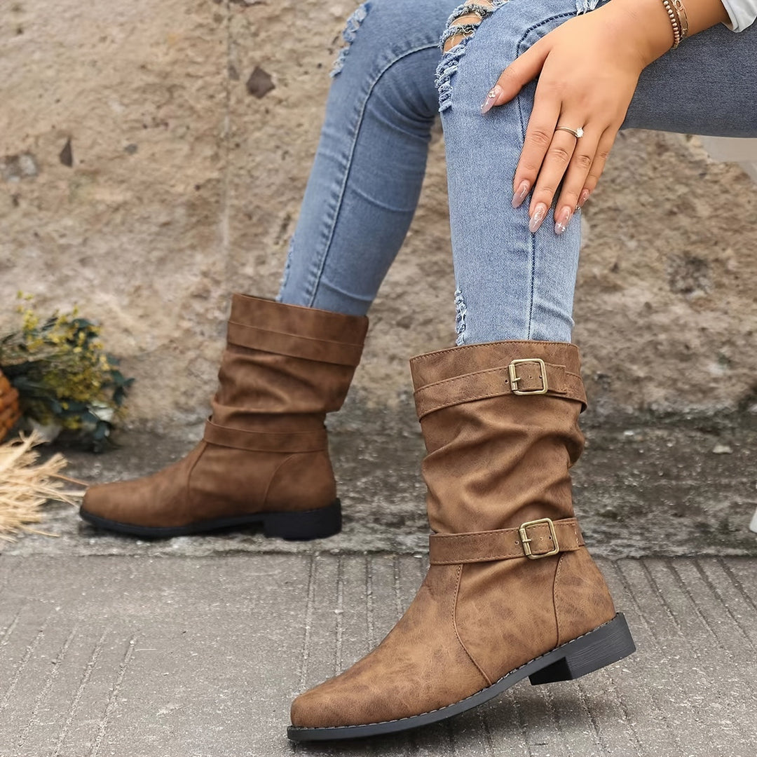 EB | Retro-Charme Schlabbernde Schnallen-Riemen Western Stiefeletten