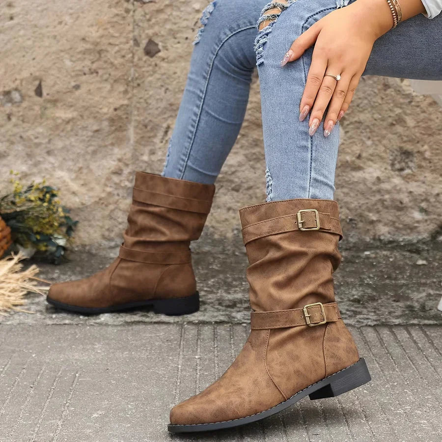 EB | Vintage Schnalle Strap Western Ankle Boots für Frauen