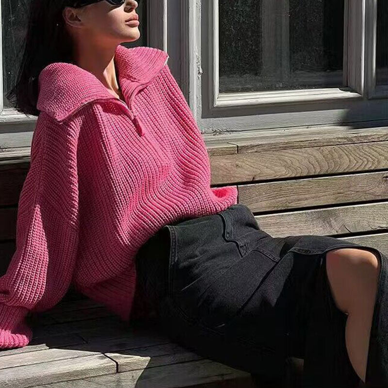 EB | Rippstrick Pullover mit Reißverschluss Weich und Warm Lässige Eleganz