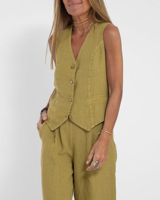 EB | Elegantes 2-Teiliges Set Leinen Weite Hose & Weste