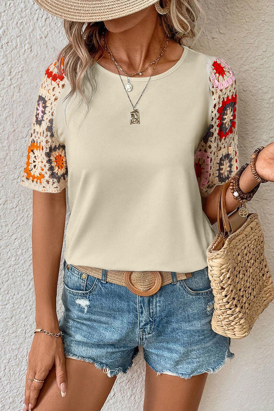 EB | Florales Häkel-T-Shirt für Damen Leicht & Luftig