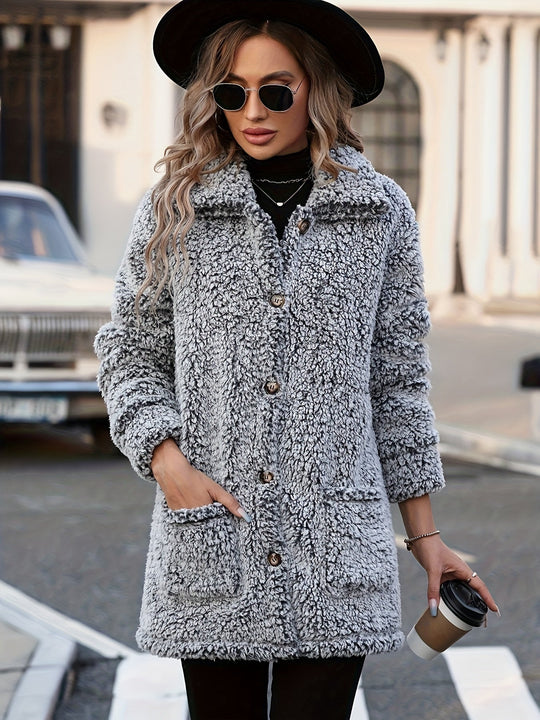 EB | Lange Teddyjacke mit Knöpfen Polyester Komfortabel und Warm