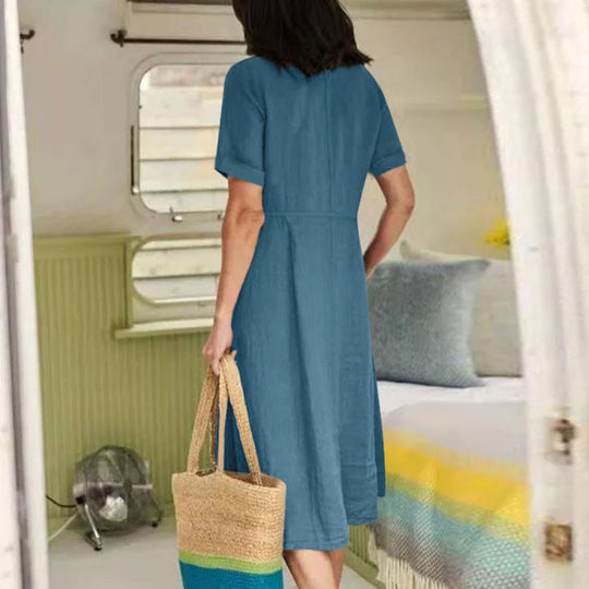 EB | Lockeres Kleid aus Baumwolle und Leinen mit hoher Taille