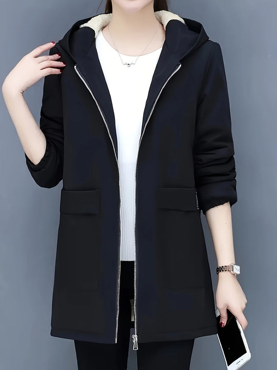 EB | Stylische warme Fleece-Winterjacke mit Kapuze und Reißverschluss Ideal für Herbst/Winter