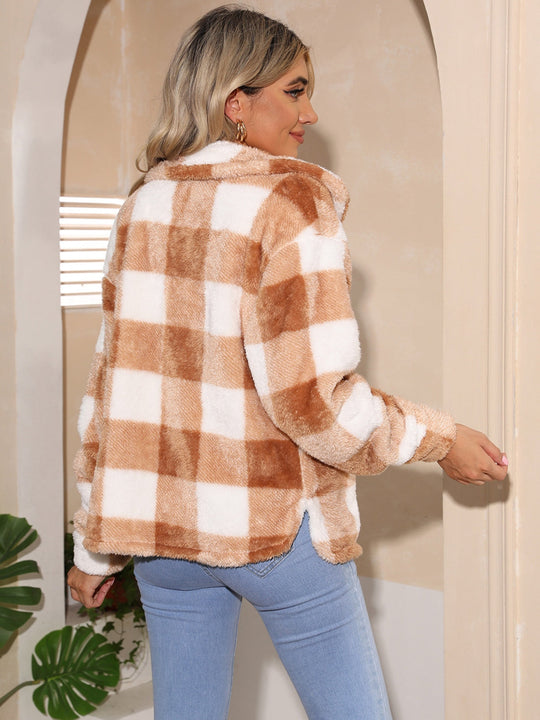EB | Karierter Kragen-Nacken Drop Shoulder Mantel