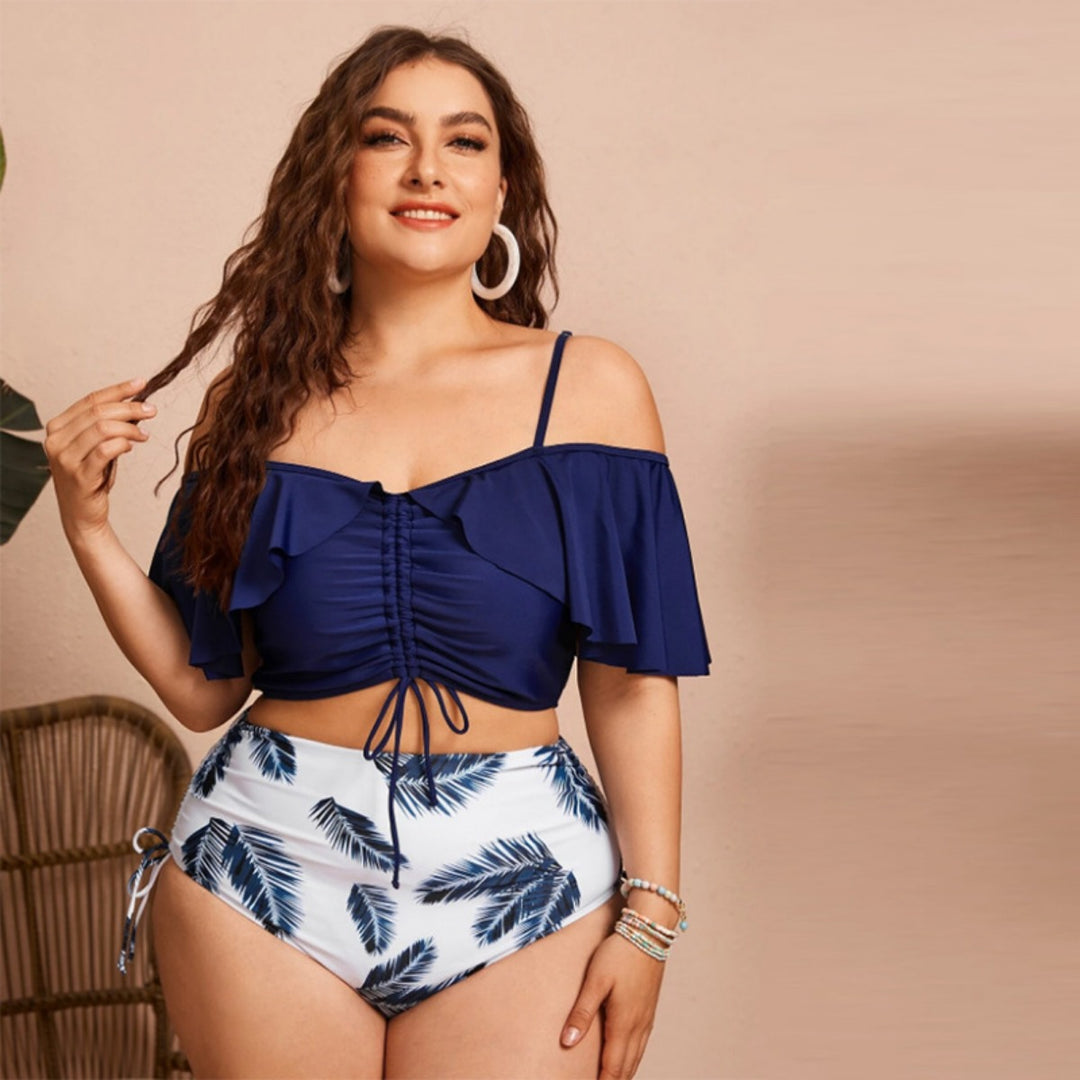 EB | Großer geteilter Bikini mit Kordelzug und Rüschen