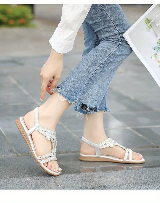 EB | Flache Sandalen - Schick - Elastischer Knöchelriemen