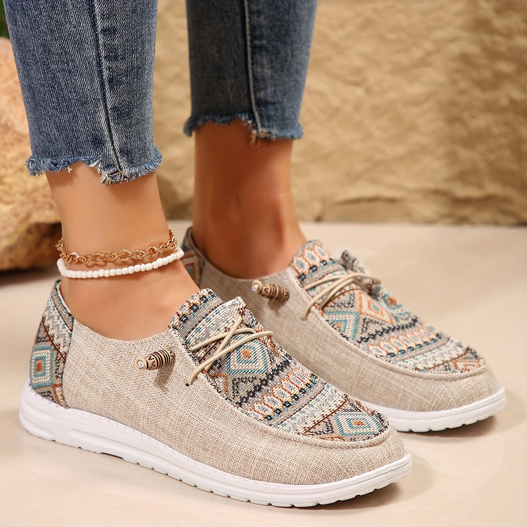 Emily Ethnischer Stil Bedruckte Leinenschuhe für Frauen EB