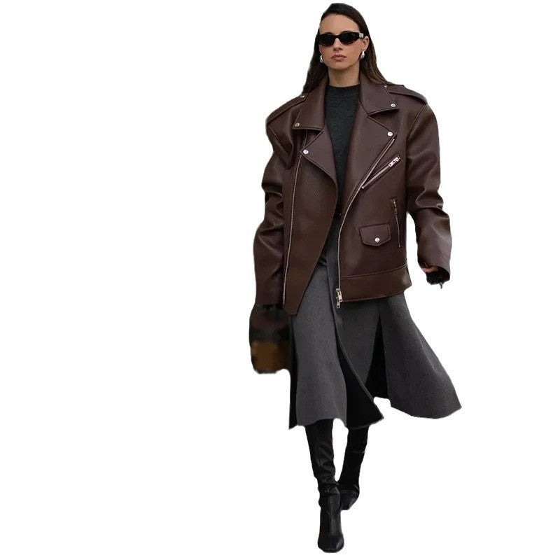 EB | Moderne Damen Kurze Vegan-Leder-Look Jacke