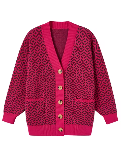 EB | Bequemer Strickcardigan mit Geometrischem Muster und Knopfverschluss