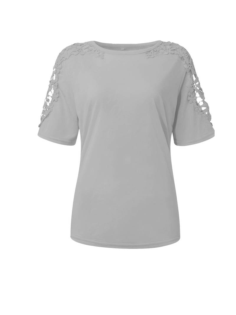 EB | Unifarbiges T-Shirt mit Rundhalsausschnitt und Spitzennaht