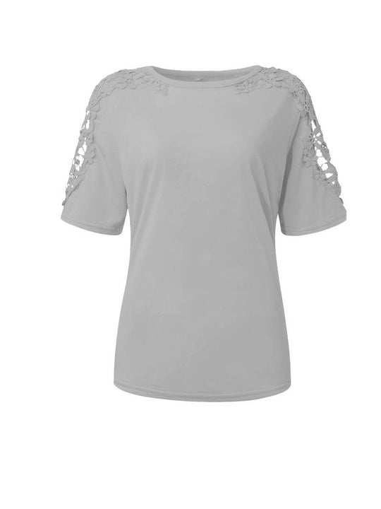 EB | Unifarbenes Rundhals-T-Shirt Mit Spitze Naht