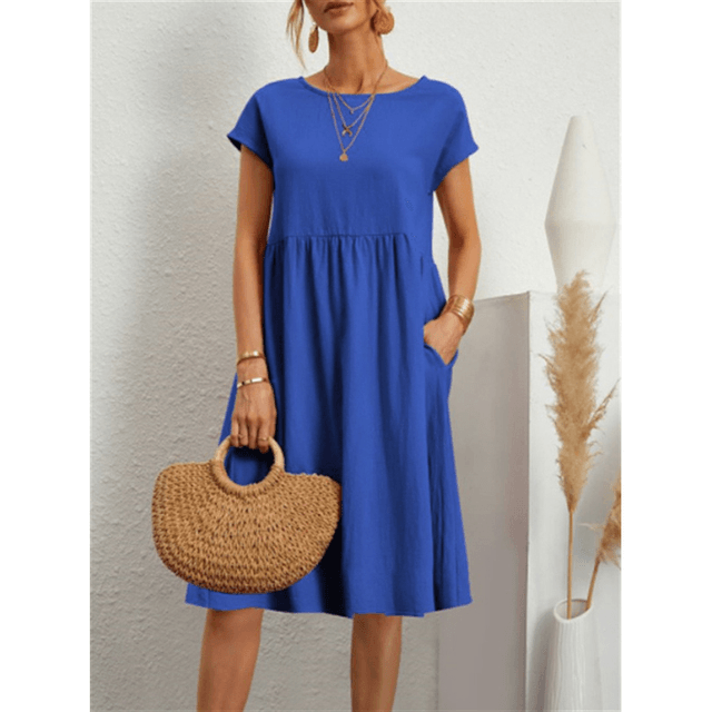 EB | Damen Baumwoll Leinen Midi Kleid