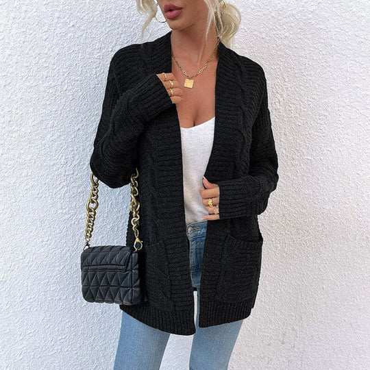 EB | Cardigan Strick Offene Front Lockere Passform mit Taschen Langarm