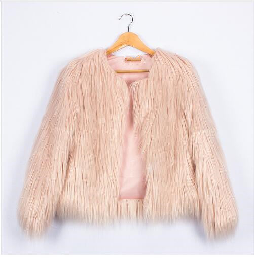 Damen Flauschige Kunstfelljacke mit voluminösem Schnitt und elegantem Kragen EB
