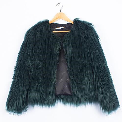 Damen Flauschige Kunstfelljacke mit voluminösem Schnitt und elegantem Kragen EB
