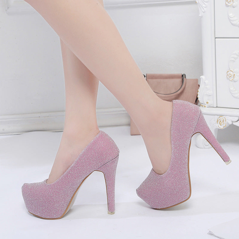 Damen elegante Glitzer-Pumps mit hohem Absatz und komfortablem Fußbett EB